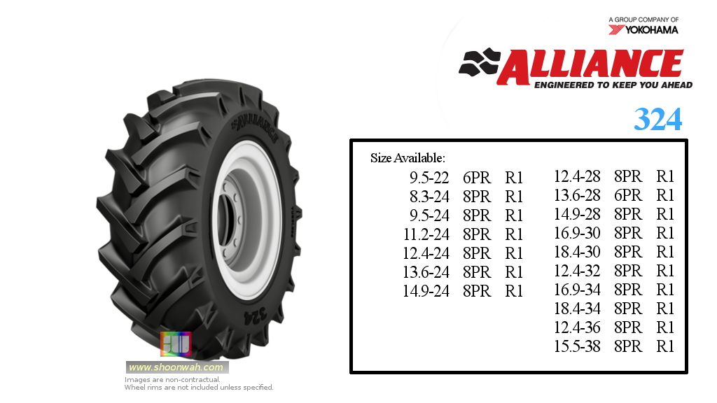 9.5-24 tire 9.5x24 Alliance 8PR 324 (R1) agricultural farm tractor tire
