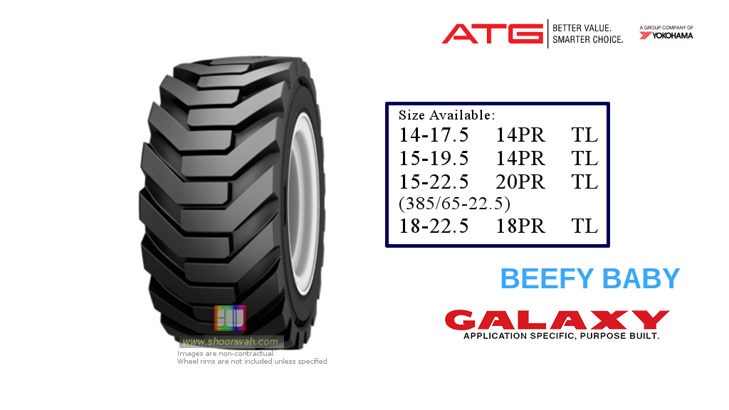 15-22.5 (385/65-22.5) BEEFY BABY Galaxy Backhoe, Skidsteer, Boomlift, Telehandler Tractor TL Tires